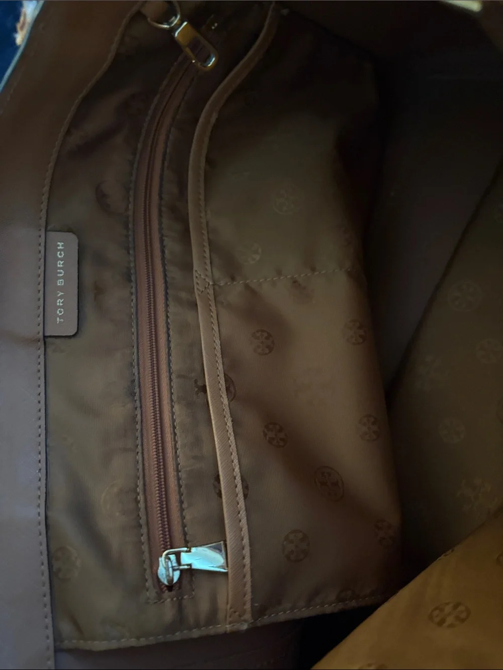 Tory Burch Tan Leather Double-Handle Tote with Gold Logo